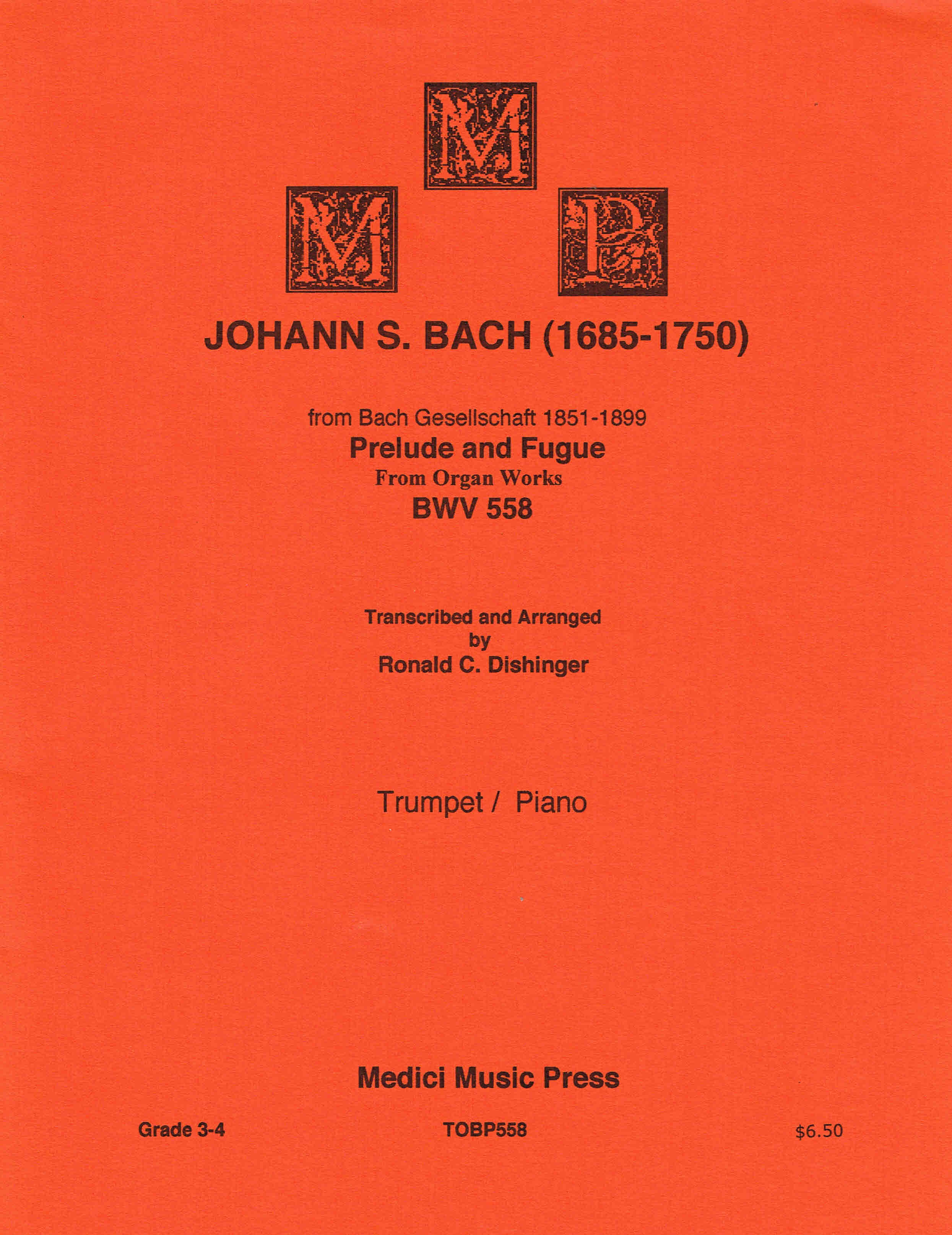Johann S. Bach -  Prelude and Fugue from Organ Works BWV 558 for Trumpet/Piano.. - Afbeelding 1 van 1
