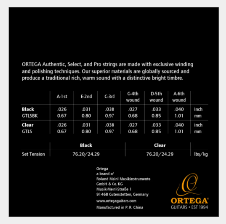 Ortega Guitarlele 6 String Set - Black Nylon (GTLSBK) - Picture 2 of 2
